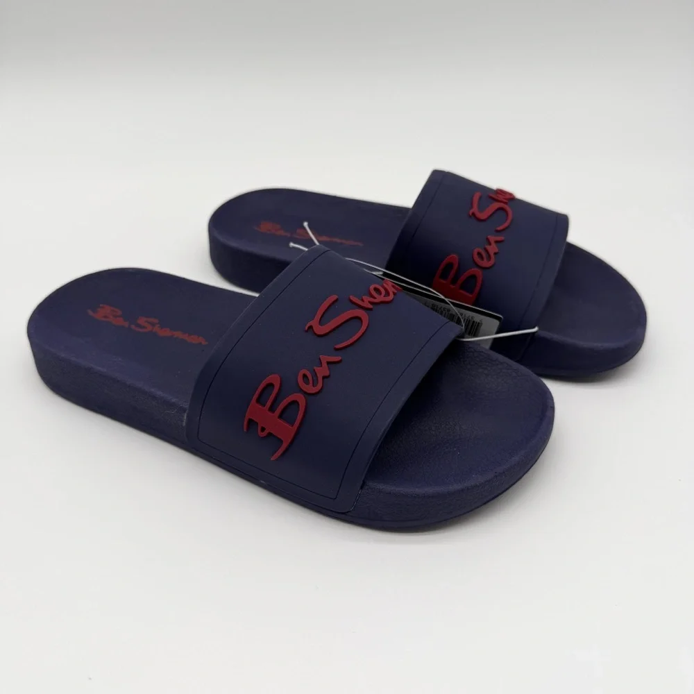 Ben Sherman Waterford Logo Slide Sandals Shower Shoes Mens Casual Blue Red 7 NEW